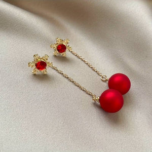 Ladies Sparkling Red Crystal Snowflake Ball Drop Dangle Stud Earrings
