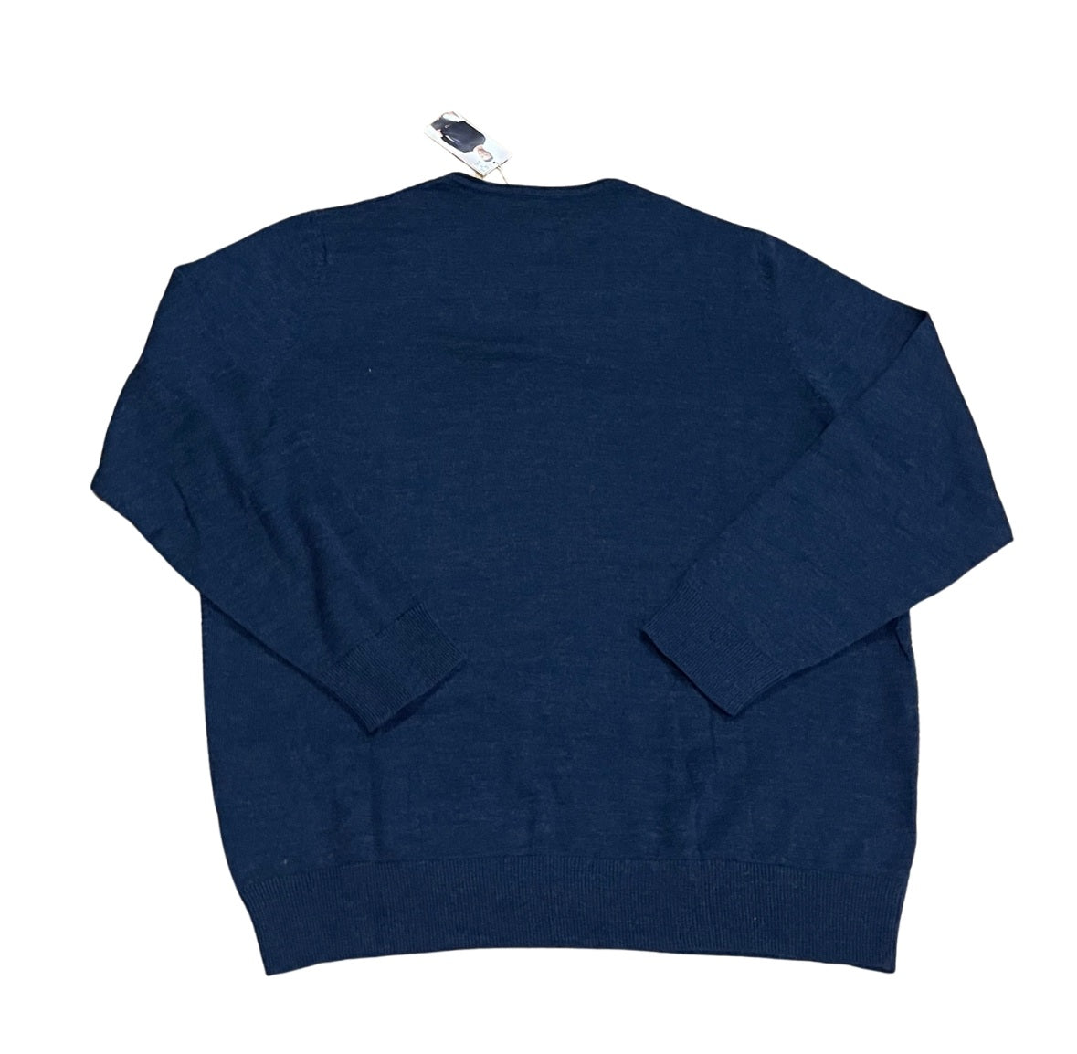 Mens Navy Blue Straight Up Soft Knit Cotton Blend Crew Ribbed Longsleeve Jumper