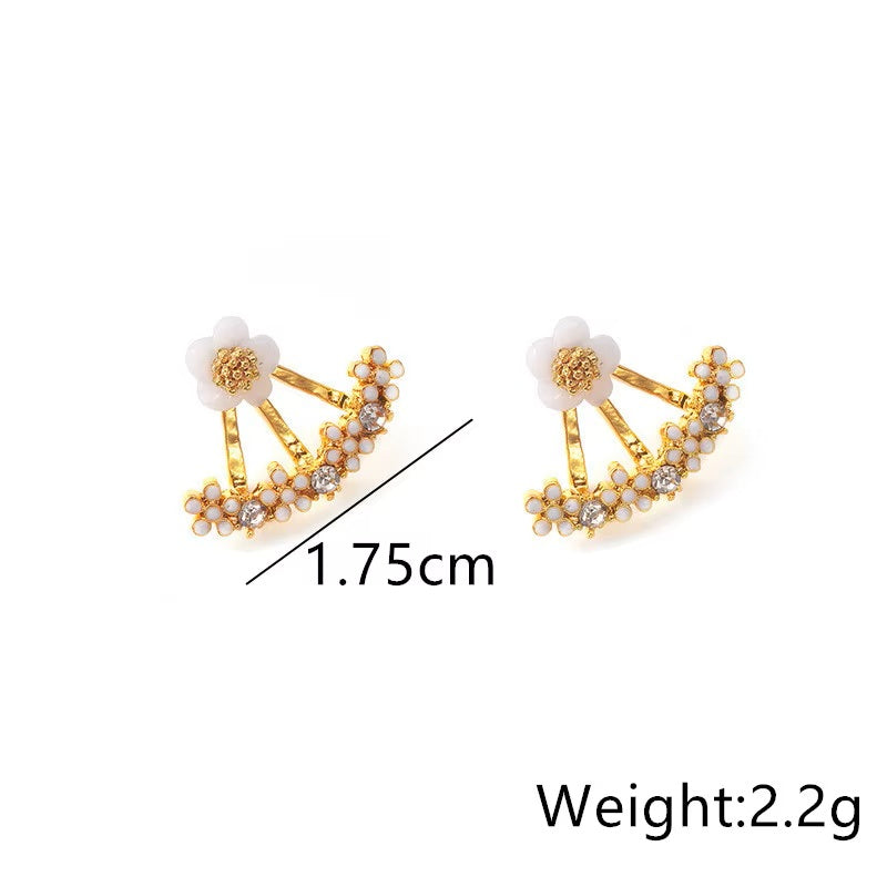 Ladies Double Sided Branch Flower Crystals Stud Earrings