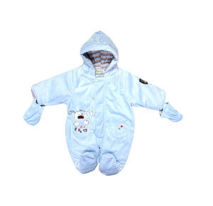 Baby Boys Blue Little Puppy Embroidery Padded Hooded Snowsuits