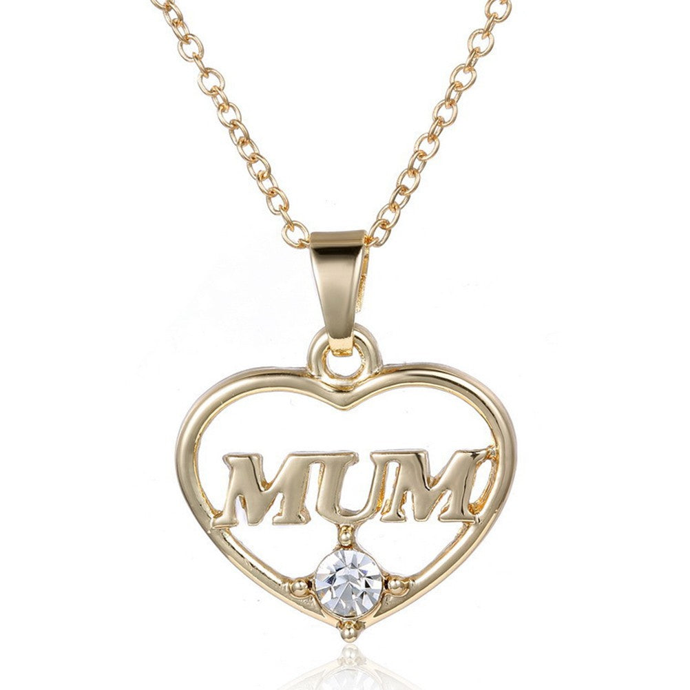 Ladies Gold Silver Plated Mum Cutout Crystal Heart Pendant Chain Womens Necklace