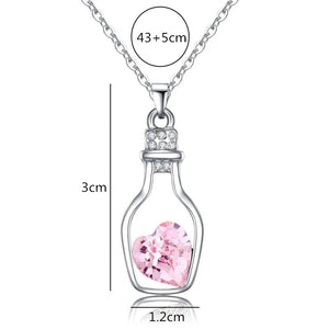 Ladies Silver Pink Blue Heart Crystal Drift Bottle Pendant Link Chain Necklaces