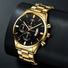 Load image into Gallery viewer, Men Geneva Luxury Black Gold Stainless Steel Calendar Analog Quartz Wrist Watch
