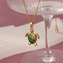 Load image into Gallery viewer, Unisex Gold Plated Opal Stone Cute Stainless Steel Turtle Pendant Chain Necklace
