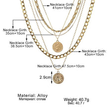 Load image into Gallery viewer, Ladies Gold Plated Thick Link Thin Chain 5Pce Multi Layer Coin Pendant Necklace

