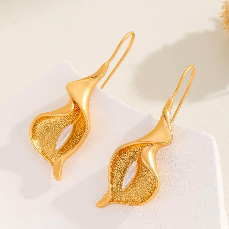 Ladies Plated Open Blooming Flower Push Back Hook Earrings