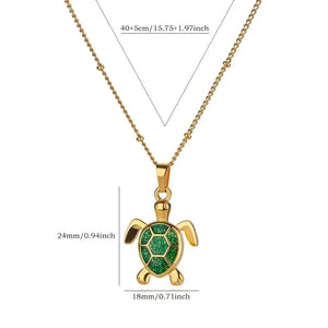 Unisex Gold Plated Opal Stone Cute Stainless Steel Turtle Pendant Chain Necklace