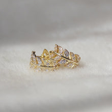 Load image into Gallery viewer, Ladies Gold Plated Crystal Leafy Cut Small Hoop Fashion Earrings
