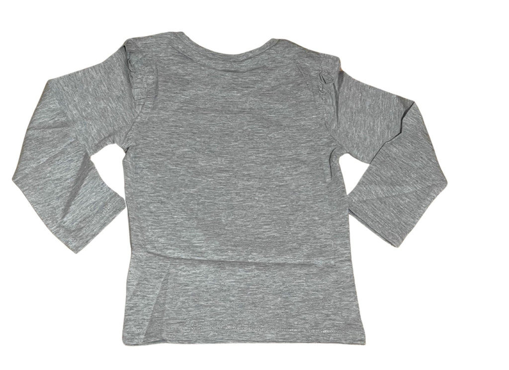 Girls Hello Kitty Pink Grey Cotton Frill Shoulder Long sleeve Casual Blouse Tops