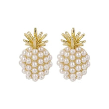 Load image into Gallery viewer, Ladies 18k Gold Plated Simulated Pearls Geometric Pineapple Shape Stud Earring
