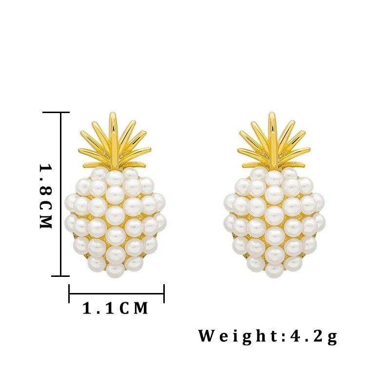 Ladies 18k Gold Plated Simulated Pearls Geometric Pineapple Shape Stud Earring