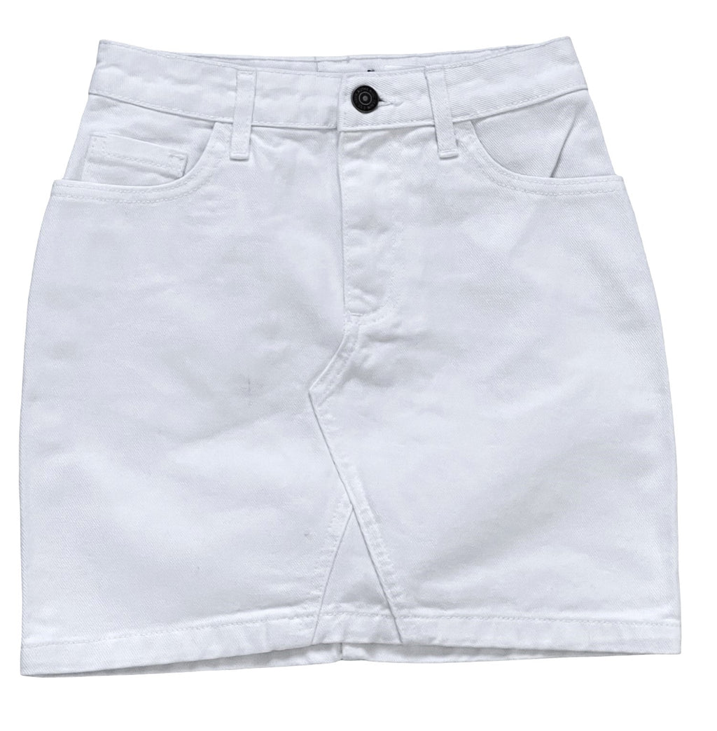 Girls Mid Blue & White High Rise Cotton Denim Jeans Mini Skirts