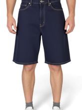 Load image into Gallery viewer, Mens Navy Blue Denim Stretch Cotton Contrast Stitching Detail Summer Shorts 34"
