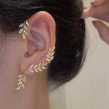 Load image into Gallery viewer, Ladies Sparkling Gold Silver Leaf Cut Cuff Stud Party Earrings
