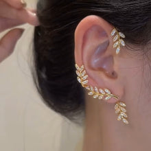 Load image into Gallery viewer, Ladies Sparkling Gold Silver Leaf Cut Cuff Stud Party Earrings
