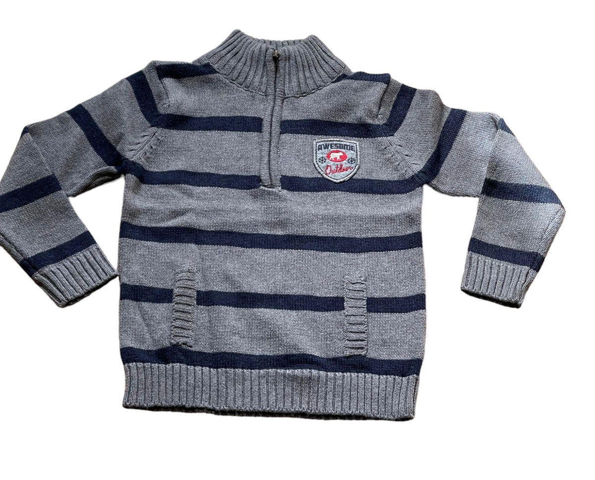 Boys Ribbed High Neck Striped Long Sleeve Half Zip Front Jumpers