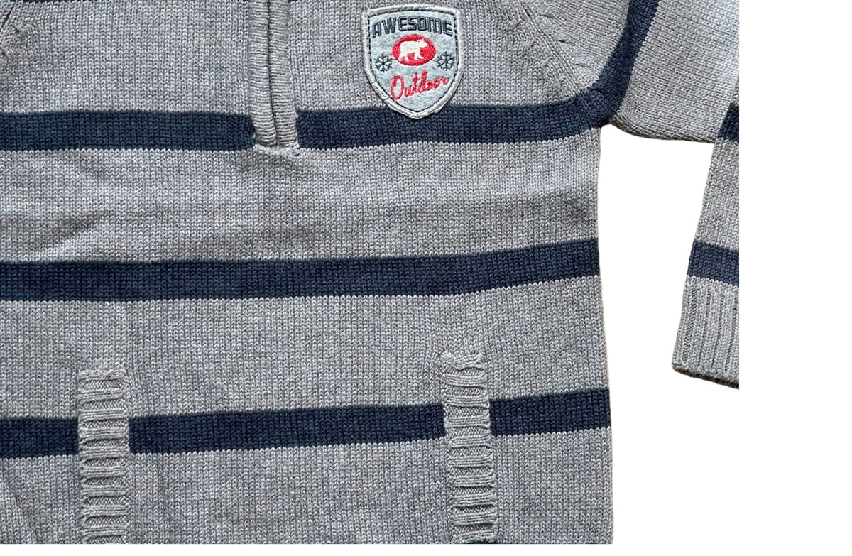 Boys Ribbed High Neck Striped Long Sleeve Half Zip Front Jumpers