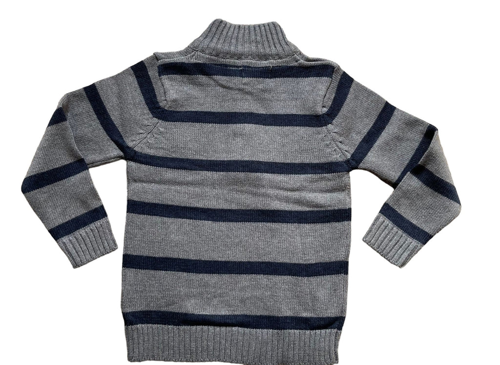 Boys Ribbed High Neck Striped Long Sleeve Half Zip Front Jumpers