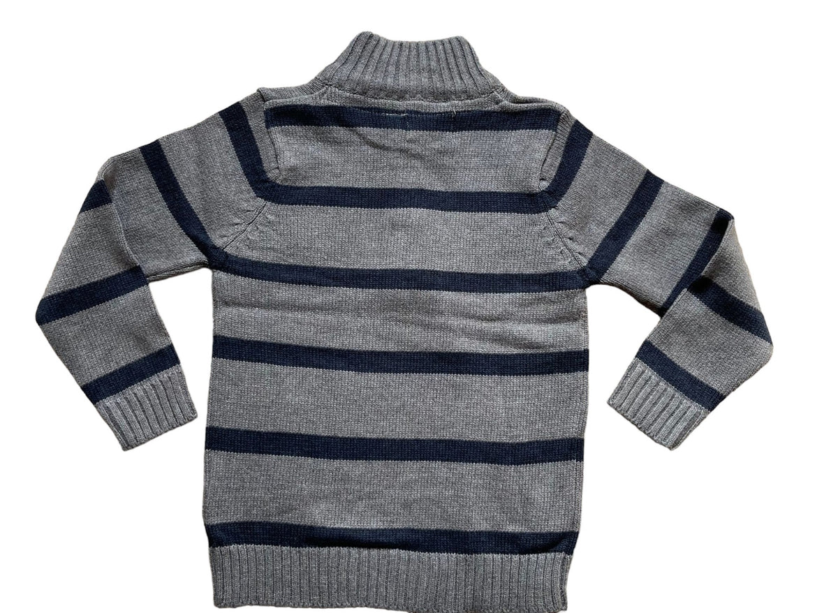 Boys Ribbed High Neck Striped Long Sleeve Half Zip Front Jumpers