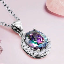 Load image into Gallery viewer, Ladies Silver Rainbow Multi-colored Oval Crystal Pendant Link Chain Necklace
