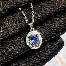 Load image into Gallery viewer, Ladies Silver Rainbow Multi-colored Oval Crystal Pendant Link Chain Necklace
