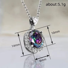 Load image into Gallery viewer, Ladies Silver Rainbow Multi-colored Oval Crystal Pendant Link Chain Necklace
