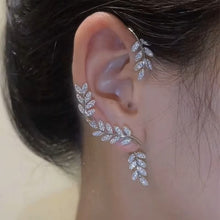 Load image into Gallery viewer, Ladies Sparkling Gold Silver Leaf Cut Cuff Stud Party Earrings
