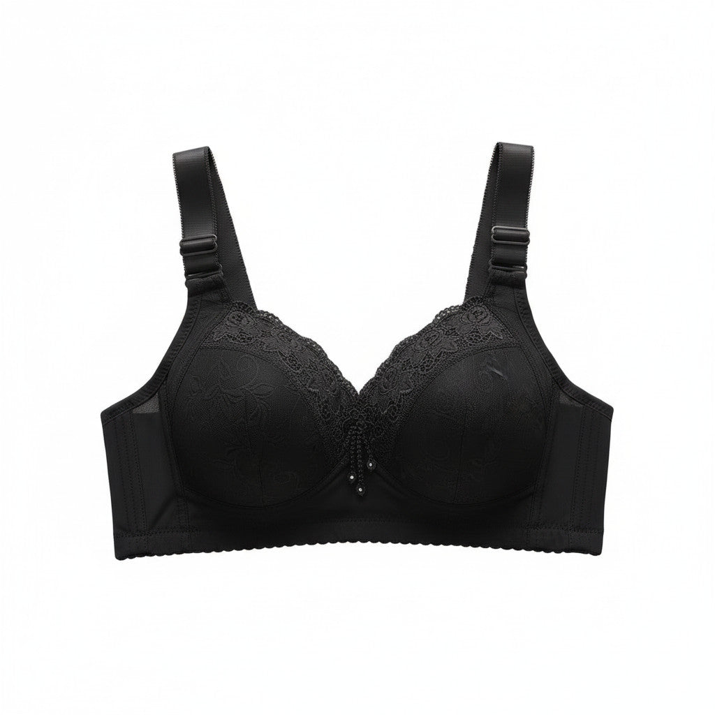 Ladies Black Floral Lace Firm Support Non-Wired Padded Full Cup Bra 36D