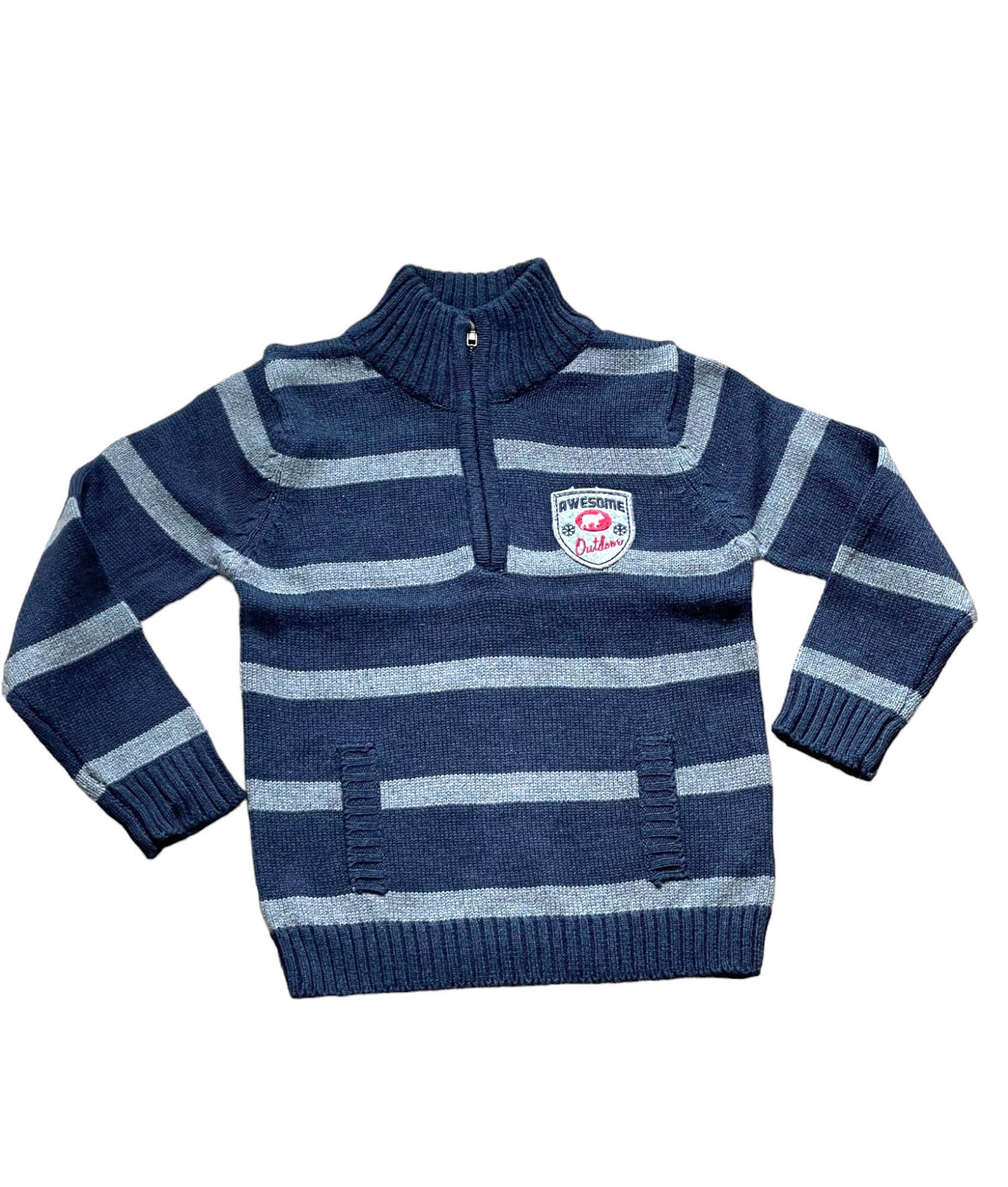 Boys Ribbed High Neck Striped Long Sleeve Half Zip Front Jumpers