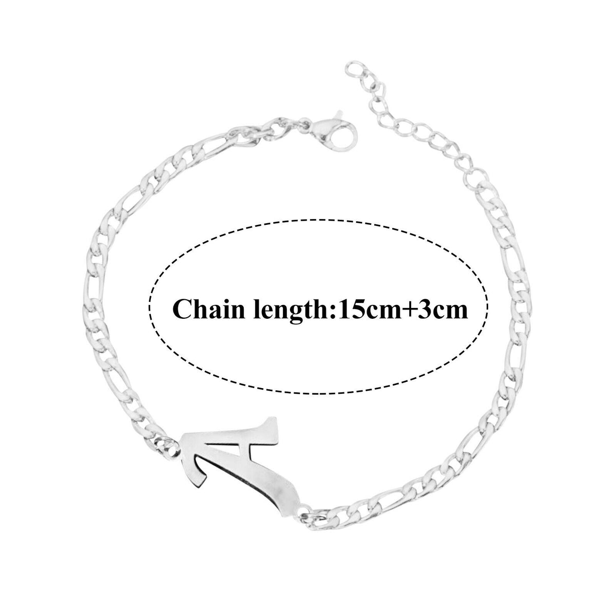 Ladies Girls Silver Stainless Steel Titatnium Single Letter Initial Bracelets
