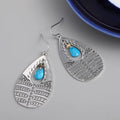 Ladies Silver Vintage Retro Style Turquoise Middle Bead Oval Hook Earrings