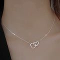 Ladies Silver Chain Cutout Double Heart Choker Stainless Steel Necklace