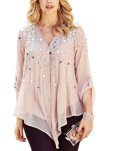 Ladies Glam Sequin Embellished Plus Size Tunic Party Top