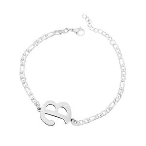 Ladies Girls Silver Stainless Steel Titatnium Single Letter Initial Bracelets