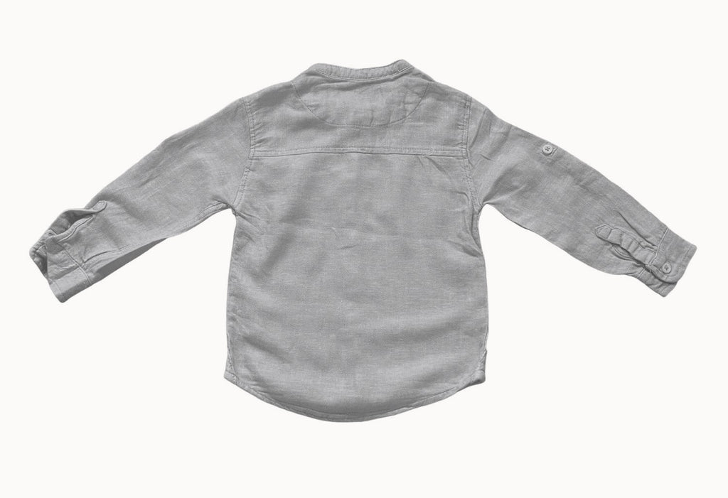 Boys Toddlers Grey Cotton Stand Collar Button Long Sleeve Shirts