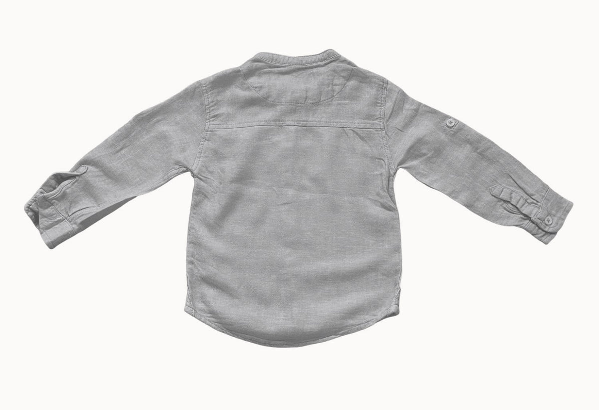 Boys Toddlers Grey Cotton Stand Collar Button Long Sleeve Shirts
