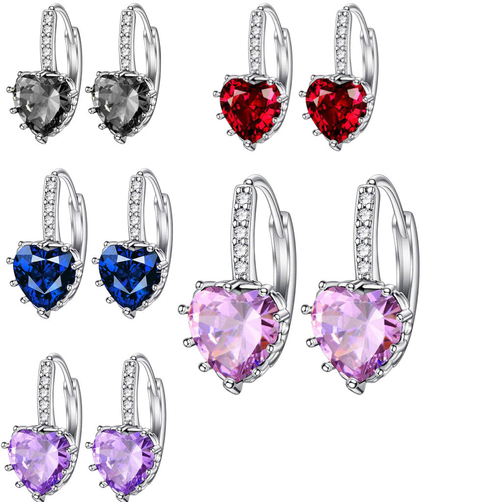 Ladies Girls Cute Silver Sterling Crystal Huggie Hoop Earrings