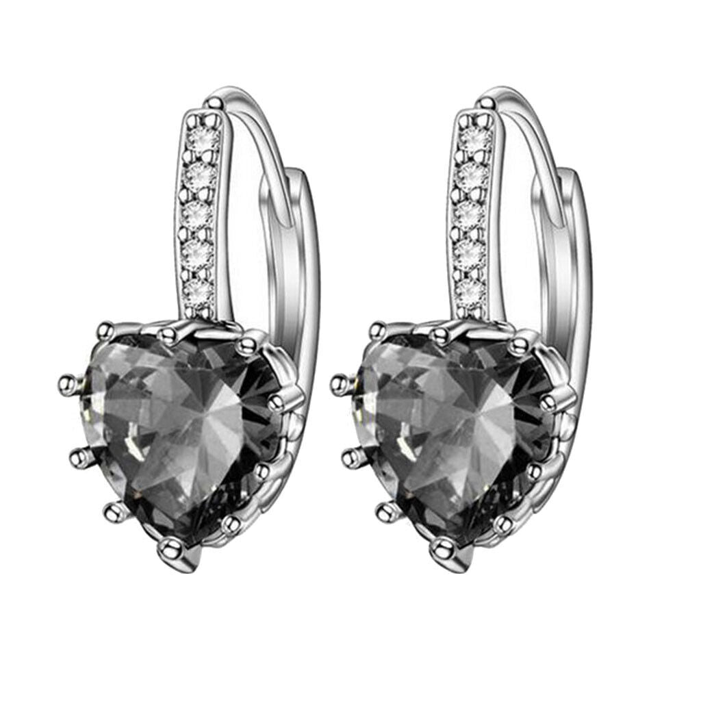 Ladies Girls Cute Silver Sterling Crystal Huggie Hoop Earrings