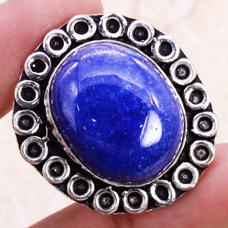 Ladies Blue Lapis Lazuli 925 Silver Plated Ethnic Handmade Band Floral Ring