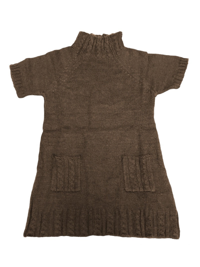 Girls Ribbed High Neck Knitted Cap Sleeve Tunic Jumper Top Dress