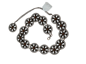 Ladies Vintage Bronze Round Metal Bead Centre Link Adjustable Buckle Waist Belts