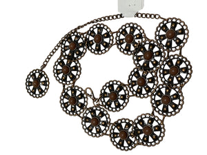 Ladies Vintage Bronze Round Metal Bead Centre Link Adjustable Buckle Waist Belts