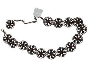 Ladies Vintage Bronze Round Metal Bead Centre Link Adjustable Buckle Waist Belts