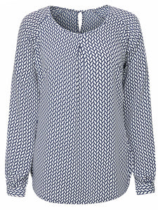 Ladies Disley Catriona Navy & White Leaf Print Blouse