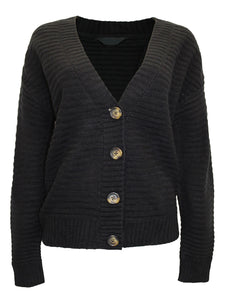 Ladies Wide Ribbed Button Through Soft Knitted V-Neck Plus Size Cardigans