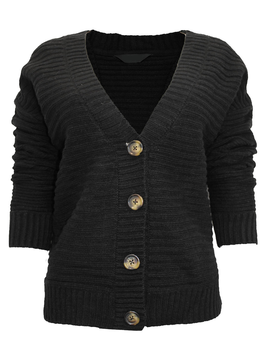 Ladies Wide Ribbed Button Through Soft Knitted V-Neck Plus Size Cardigans
