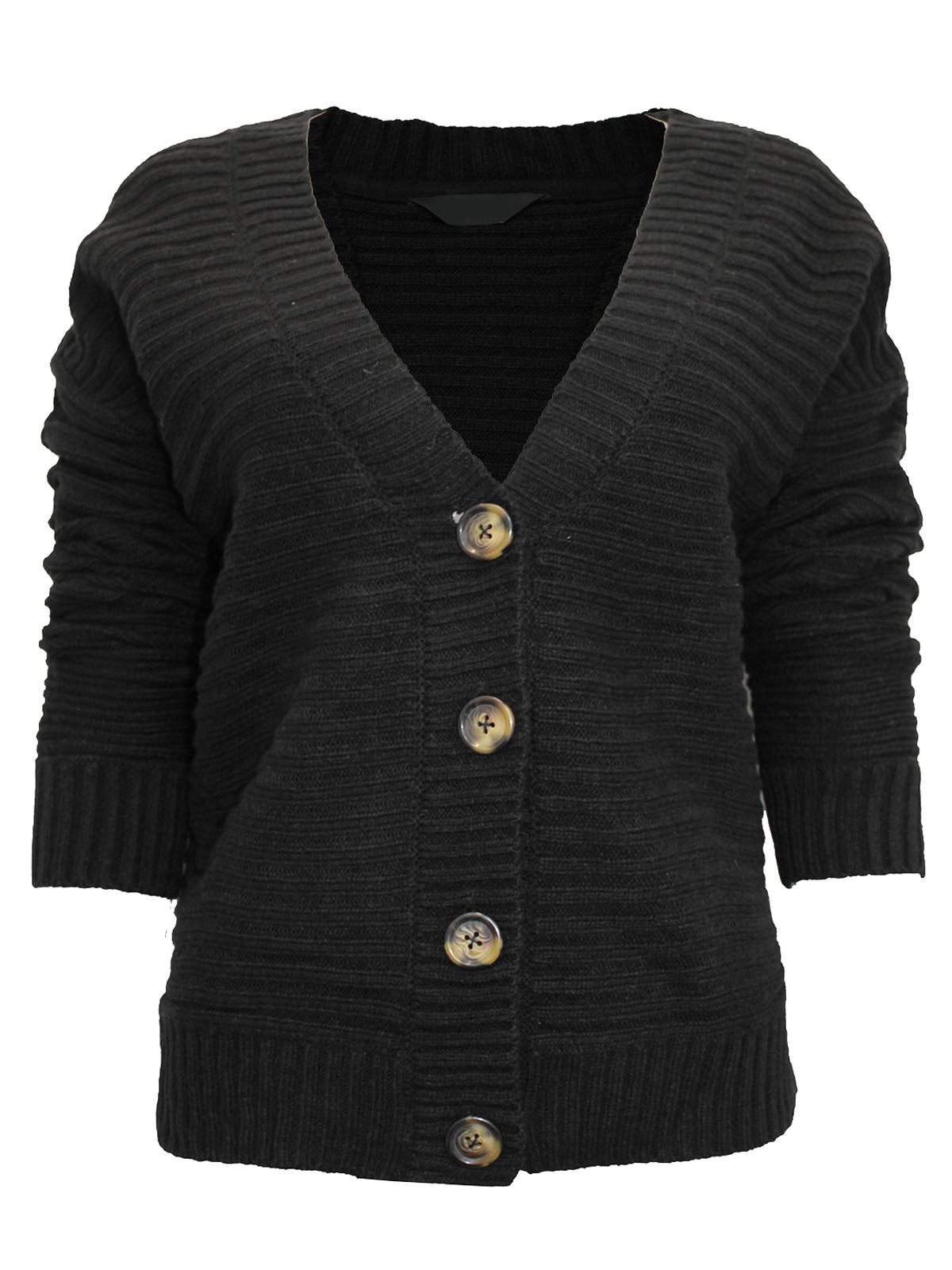 Ladies Wide Ribbed Button Through Soft Knitted V-Neck Plus Size Cardigans
