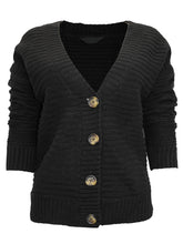 Load image into Gallery viewer, Ladies Wide Ribbed Button Through Soft Knitted V-Neck Plus Size Cardigans
