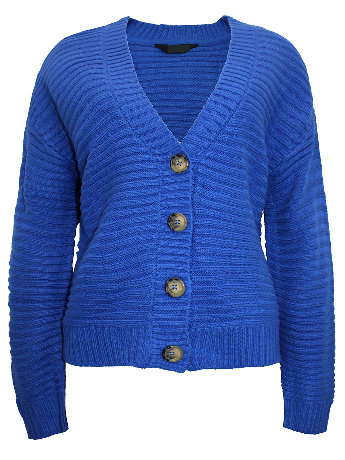 Ladies Wide Ribbed Button Through Soft Knitted V-Neck Plus Size Cardigans