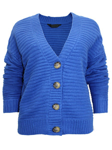 Ladies Wide Ribbed Button Through Soft Knitted V-Neck Plus Size Cardigans